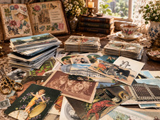 80 Damaged Postcards Lot - Decoupage scrapbook Vintage Papier collé craft picture