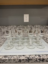 Set Of 12 Vintage Libbey Silver Leaf Frosted Wine Glasses picture