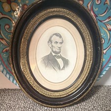 Vintage Oval Wood Picture Frame Black & Gold Trim Portrait Print Hanging picture