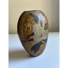 Antique 1930s Signed A. Delbaux French Painted Brass Vase w/ Floral Theme, Heavy picture