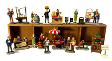 Lemax Christmas Village Vendor Carts Food Stands Signs, Eating Figurines 29Total picture