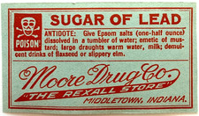 1920s Vintage Poison Label Sugar Of Lead Skull Rexall Indiana NOS Medical Unused picture