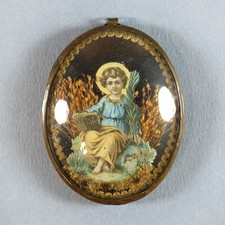 Early 1800s Antique Victorian Bubble Glass Religious Hanging Framed Plaque picture