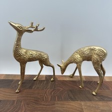 Deer Figurine Set of 2, Buck & Doe Spotted Brass Deer 6” picture