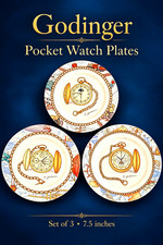 Godinger Email de Limoges Pocket Watch Plates Set of 3 7.5” Train Map Aviation picture