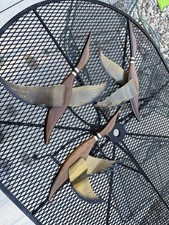 Vintage MCM Masketeers Style Flying Ducks Geese Wall Art Set 3 Teak Wood Brass picture