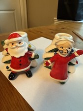 Vintage Norcrest Ceramic Christmas Santa And Mrs Claus Candle Holder- Rare picture