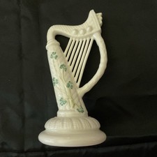 Belleek Irish Harp with Green Shamrock  made in Ireland no chips picture
