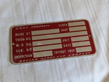 Boeing Airplane Company USAF Property red data plate unused picture