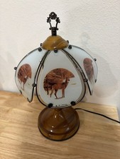 Ok Lighting Deer Themed 14” Glass Shade with Faux Wood Base Touch Lamp Works picture
