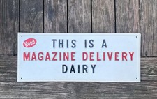 VERY RARE 1970’s HOOD MAGAZINE DELIVERY DAIRY Embossed Plastic Sign Milk Vintage picture