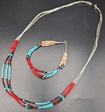 Vintage Native American Style Sterling Silver Heishi Necklace and Bracelet picture