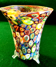 Vtg Murano Millefiori Art Glass Vase 5.5