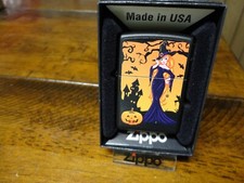 WITCH RED HEAD PUMPKIN HAUNTED HOUSE BATS HALLOWEEN ZIPPO LIGHTER MINT IN BOX picture