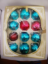 Vtg: Shiny Brite Glass Christmas Ornaments Lot of 12 Blue/Teal and Red. USA picture