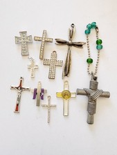 Vintage Cross Pendant Lot 10pcs Rhinestone Religious Christian Jewelry Charms picture