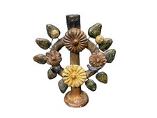 VTG Mexican Tree of Life Candle Holder Terracotta Folk Art Clay Candelabra READ picture