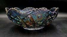 Vintage Imperial Glass Hobstars & Arches Smoke Amethyst Carnival Glass Bowl 9.5” picture