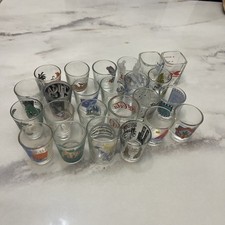 24 Various Shot Glass Lot Collection Souvenir, Vintage And Antique Clear  picture