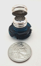 Antique Victorian Miniature Vinaigrette Blue/Green Cut Glass Silver 1870 picture