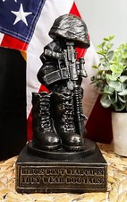 Honoring the Fallen Military Soldier's Boots Helmet & Rifle Statue 8 Inch picture
