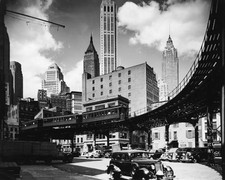 Skyline view Manhattan's financial district that shows elevated tr- Old Photo picture
