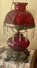 Vintage Red Glass Lamp Gone With The Wind GWTW Electric Parlor Oil Lamp Rare picture