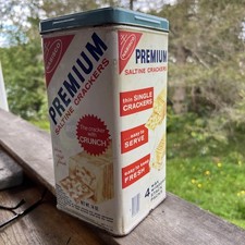 Vintage Nabisco Premium Saltine Crackers Tin Canister Blue Lid 14 Oz picture