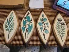 4 Vtg MCM Syroco Diamond Shaped Botanical Wall Plaques Teal, And Brown 1960S Euc picture