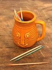 Vintage Orange Tiki Face Mug Toothpick Holder Japan picture