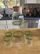 Vintage Libbey Spring Blossom Crazy Daisy Juice Server Set. Aka Spaghetti Jar picture