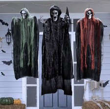 3 Hanging Halloween Skeleton Ghosts Grim Reapers Halloween Outdoor Decorations picture