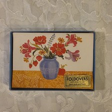 1970s vintage box of Foldovers stationery featuring a retro floral-in-a-vase picture