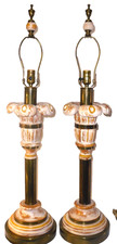 Vintage Mid Century Hart Associates Brass & Wood Palm Tree  Table Lamps 39