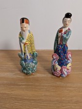 Vintage Chinese Porcelain Immortal figurines Man Woman Hand Painted Oriental picture