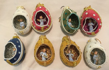 8 Vintage Flocked Felt Christmas Diorama Ornaments Angel's Beaded 2