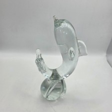Signed 1981 Clear Art Glass Dolphin Sculpture Figurine Vintage Studio Glass picture