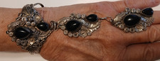 OLD VINTAGE NAVAJO SLAVE BRACELET RING STERLING SILVER MARKED HBY STONES FLORAL picture