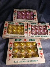 Vintage Shiny Brite 1” Mini Pink Gold Glass Ornaments 48 USA 4 Original Boxes picture