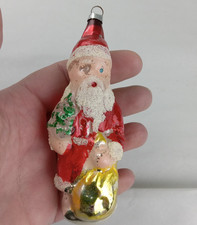 Vintage WEST GERMAN Mercury Glass Santa Claus Tree Sack Christmas Ornament picture