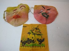 1930s-40s Antique Vtg Gauze Fabric Halloween Face Mask X 2 Free Napkin picture