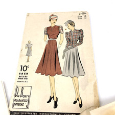 Du Barry Sewing Pattern 2163B Dress Sz 14 Uncut FF 1940s Vintage picture
