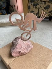 Vintage 1994 Performance Bike Mountain Biker Sculpture Red Stone Base Rare Find picture