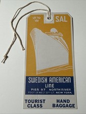 1960s MS Kungsholm Swedish American Cruise Ship Tourist Class Luggage Tag Vtg picture