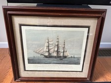 1924 USS CONSTITUTION Frigate Hand Colored Maritime Print Dunthorne Framed picture
