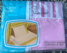 Vintage Pink Stripe Double  Bed Flat Sheet Cotton Blend New NOS picture