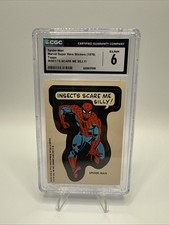 1976 Topps Marvel Super Heroes Spider-Man Insects Scare Me Silly Sticker CGC 6 picture
