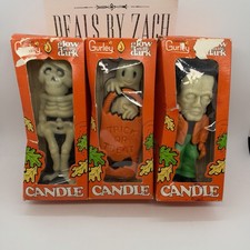 Vintage Gurley Glow in the Dark Halloween Set Of 3 Candles in Boxes Made in USA picture