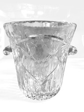 Vintage Clear Cut Crystal Ice Bucket with Pinwheel and Fan Motif picture