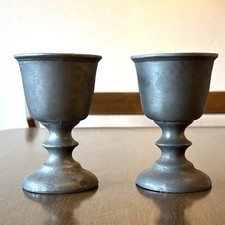 Set Of 2 Vtg Wilton Armetale RWP Pewter Plough Tavern Wine Water Goblets USA picture